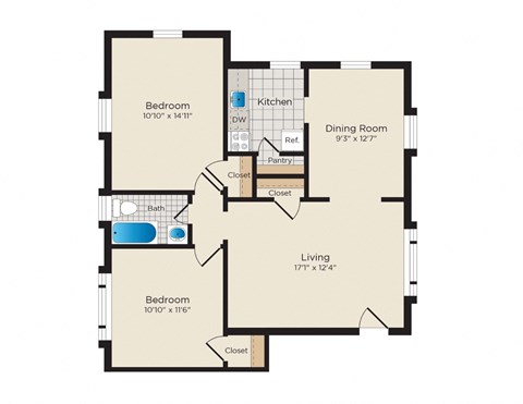 Falkland Chase Apartments in Silver Spring, Maryland 2 Bedroom Floor Plan